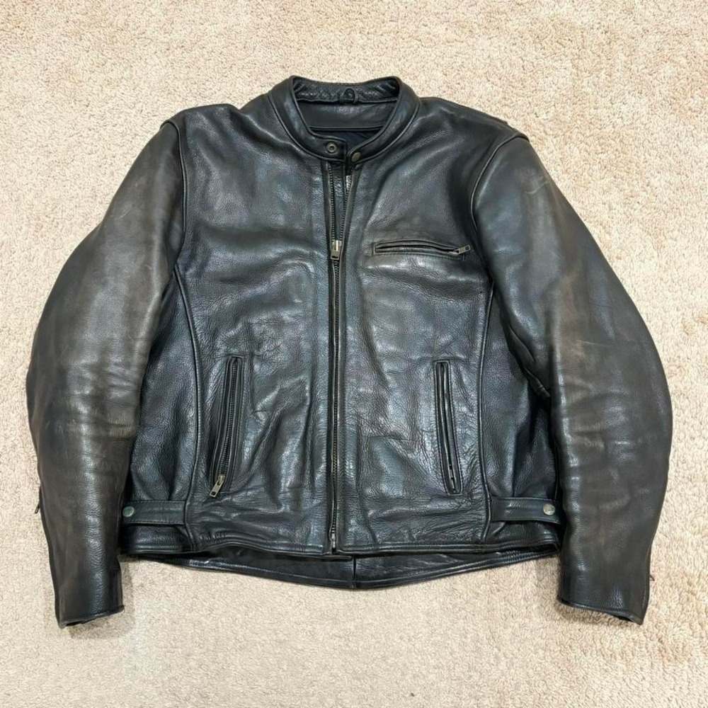 Vintage Fox Creek Leather Motorcycle Jacket Men's 44 Black Padded Biker USA